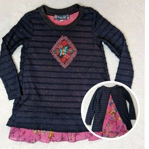 Truly Me by Sara Sara Navy With Sheer Floral 2-Layer Embroidered Sweater Tunic